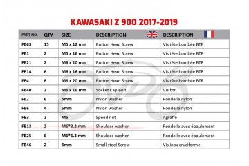 Spezifischer Schraubensatz AVDB für Verkleidungen KAWASAKI Z900 / SE 2017 - 2024
