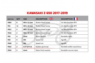 Kit de tornillos AVDB complementario para carenados KAWASAKI Z650 2017 - 2024