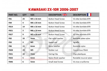 Spezifischer Schraubensatz AVDB für Verkleidungen KAWASAKI ZX10R 2006 - 2007