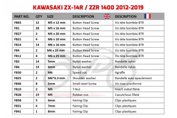 Kit de tornillos AVDB complementario para carenados KAWASAKI ZZR 1400 / ZX14R 2012 - 2020