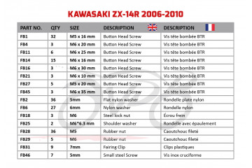 Kit de tornillos AVDB complementario para carenados KAWASAKI ZX14R / ZZR 1400 2006 - 2011