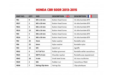 Kit viti AVDB specifico per Carena HONDA CBR 500R 2013 - 2015
