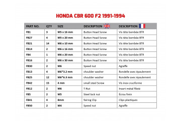 Kit viti AVDB specifico per Carena HONDA CBR 600 F2 1991 - 1994