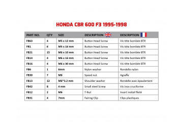 Kit de visserie AVDB spécifique pour carénages HONDA CBR 600 F3 1995 - 1998