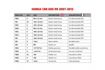 Kit viti AVDB specifico per Carena HONDA CBR 600 RR 2007 - 2012