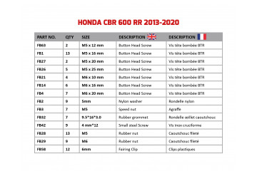 Kit viti complementare per Carena AVDB CBR 600 RR 2013 - 2020
