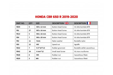 Spezifischer Schraubensatz AVDB für Verkleidungen HONDA CBR 650 R 2019 - 2024