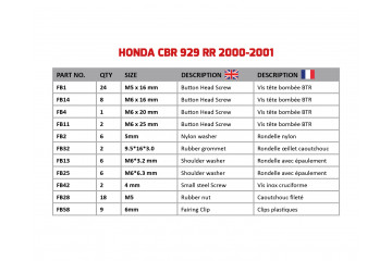 Kit de visserie AVDB spécifique pour carénages HONDA CBR 900 / 929 RR 2000 - 2001