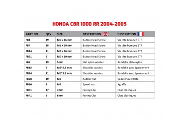 Spezifischer Schraubensatz AVDB für Verkleidungen HONDA CBR 1000 RR 2004 - 2005