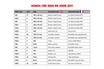 Kit viti AVDB specifico per Carena HONDA CBR 1000 RR 2008 - 2011