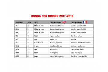 Kit viti AVDB specifico per Carena HONDA CBR 1000 RR / SP1 / SP2 2017 - 2019