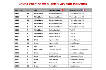 Kit viti AVDB specifico per Carena HONDA CBR 1100 XX 1997 - 2007