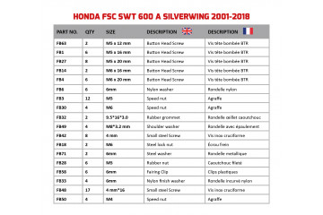 Kit de visserie AVDB spécifique pour carénages HONDA SILVERWING & SW 400 / 600 2001 - 2018