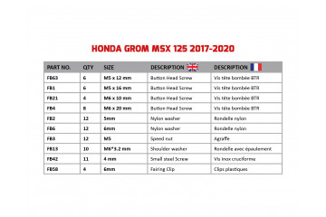 Kit de visserie AVDB spécifique pour carénages HONDA MSX 125 GROM 2017 - 2021