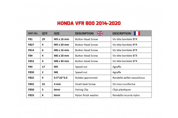 Kit de visserie AVDB spécifique pour carénages HONDA VFR 800 2014 - 2020