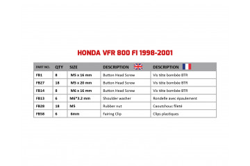 Kit de visserie AVDB spécifique pour carénages HONDA VFR 800 Fi 1998 - 2001