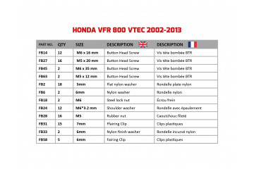 Kit de tornillos AVDB especifico para carenados HONDA VFR 800 VTEC 2002 - 2013