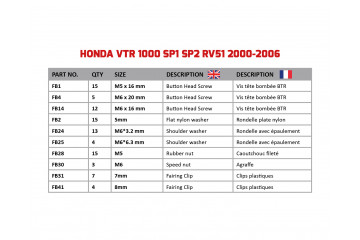 Kit viti AVDB specifico per Carena HONDA VTR 1000 SP1 SP2 RC51 2000 - 2006