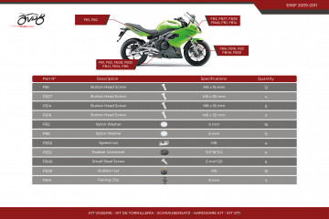 Kit de tornillos AVDB especifico para carenados KAWASAKI ER6F / NINJA 650 R 2009 - 2011