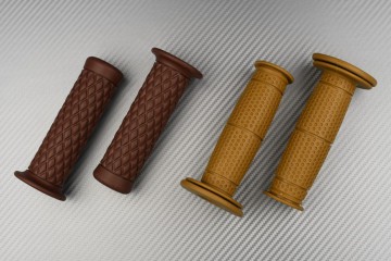 Pair of Brown Rubber Grips - Cafe Racer Design