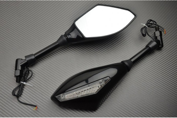 Pair of "Universal" Rearview Mirrors with Integrated Turn Signals for Naked Motorcycles