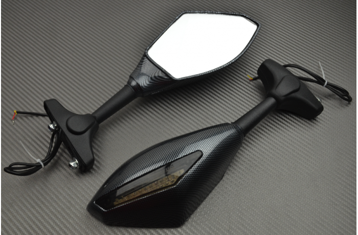 Pair of "Universal" Rearview Mirrors with Integrated Turn Signals for Sportbikes / Sport GT